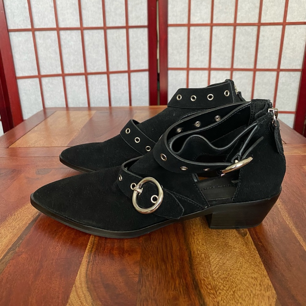 NEW Rebecca Minkoff ‘Kianna’ Black Leather Suede Grommet Western Ankle B…